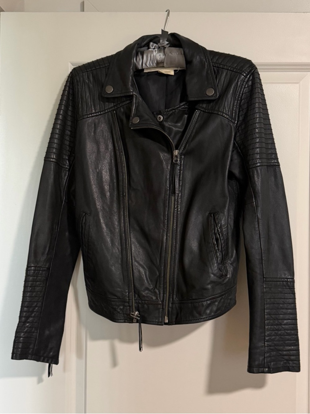 Treasure & Bond Black Quilted Leather Moto Jacket